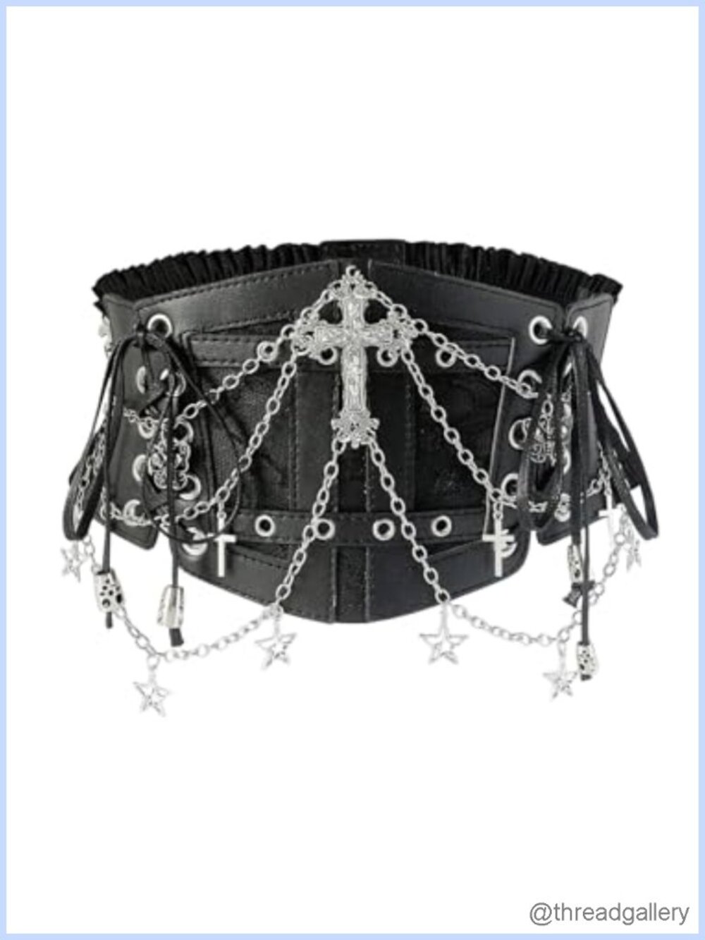 Faux Leather Corset Belt Chain Elastic Waist Goth Punk Rave Women's